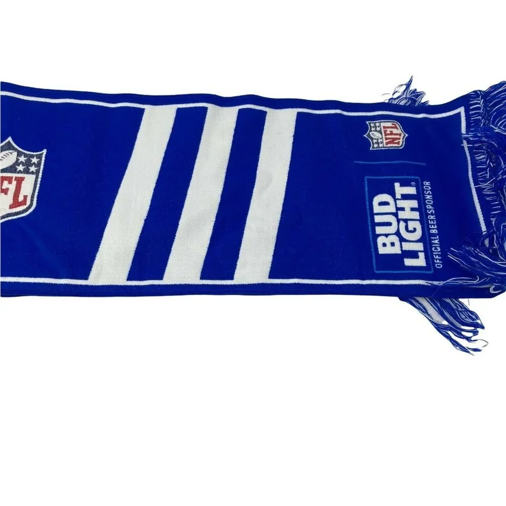 NFL Budlite Scarf Blue White New In Bag Spell Out Fringe
